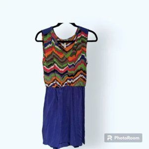 EUC Petticoat Alley Silk SMALL Vibrant Chevron Sleeveless Dress Spring S…